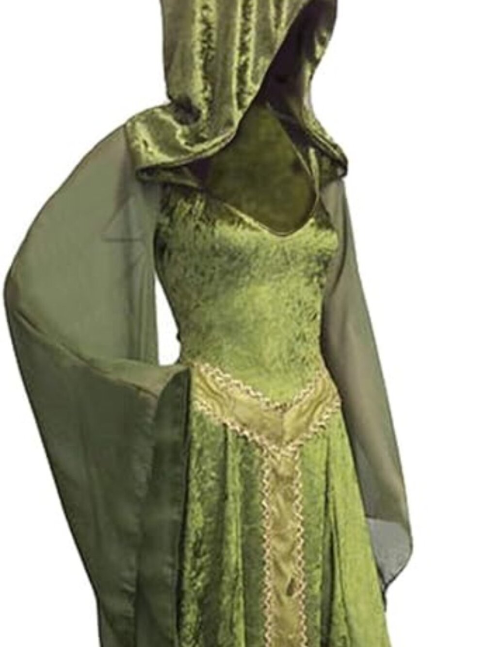 Medieval Dress Costume Hooded Lace Up Renaissance Velvet Trumpet Sleeve Dress